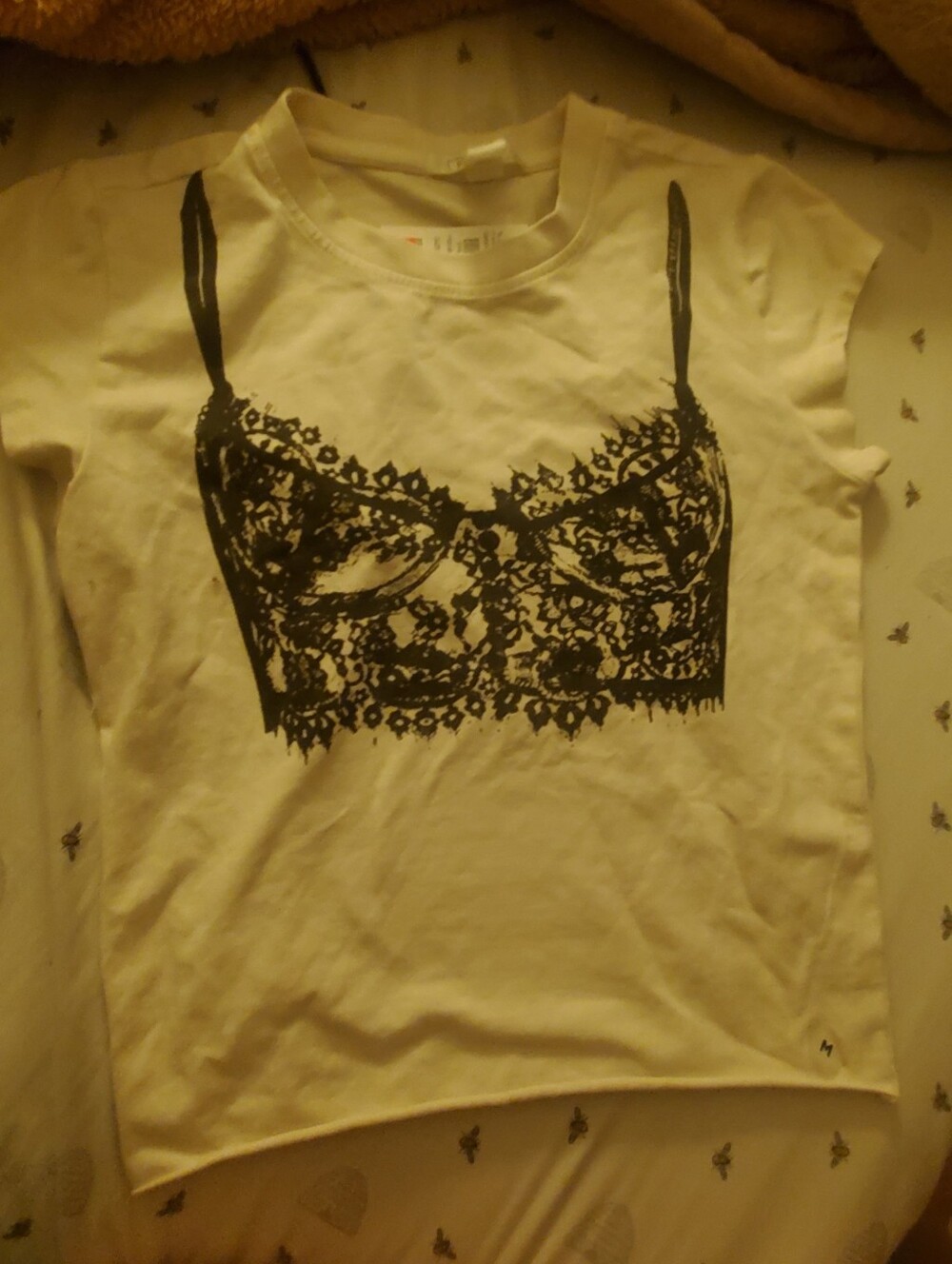 Tilly's Cream Short-Sleeve Tee with Black Lace-Print